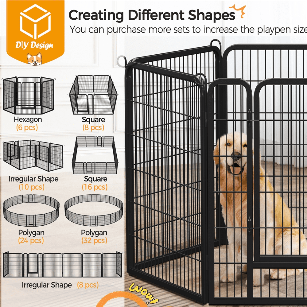 Yaheetech 40"H 6-Panel Foldable Steel Dog Playpen for Medium Large Dogs, Black