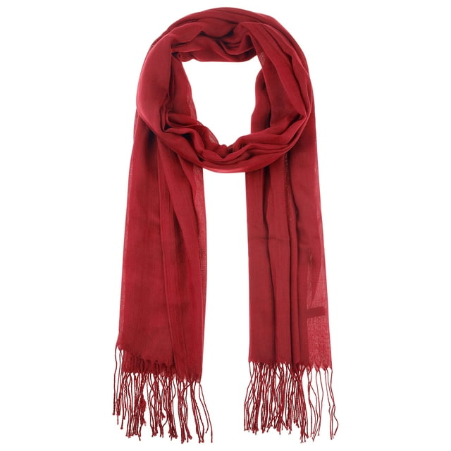 Bufanda de invierno cálida de imitación de cachemira INSPIRE CHIC, chal de flecos de color sólido para mujeres y hombres 78.7"x27.6" Rojo oscuro