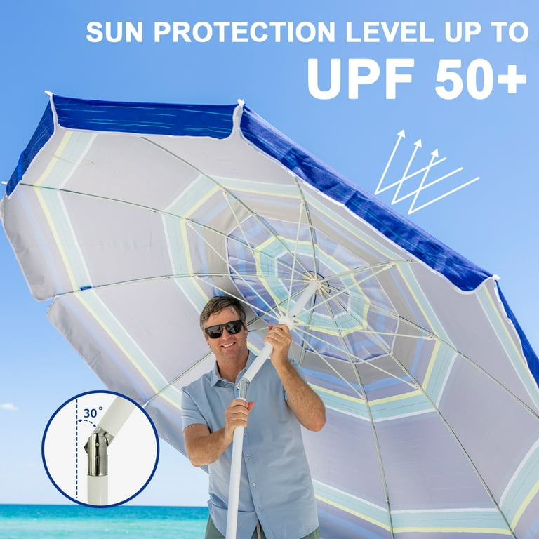 AMMSUN 8 Ft Heavy Duty Beach Umbrella, Blue Stripe photo 4