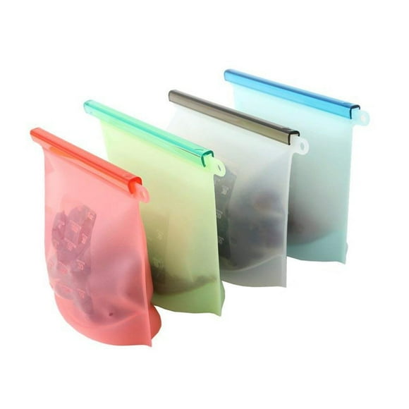 Reusable Extra Thick Silicone Food Storage Bags - 4 Packs Zipper Freezer Bags For Marinate Meats Sandwich, Snack, Cereal,Fruit Meal Prep, Leakproof, Dishwasher-Safe Lunch Storage Bags 1000ml