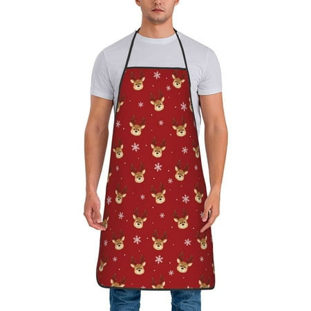 

Junzan Reindeer Faces Festive Red Print Kitchen Cooking Aprons Chef Apron for Men and Women Professional for Cooking Bib Aprons for Kitchen/Crafting/BBQ/Drawing