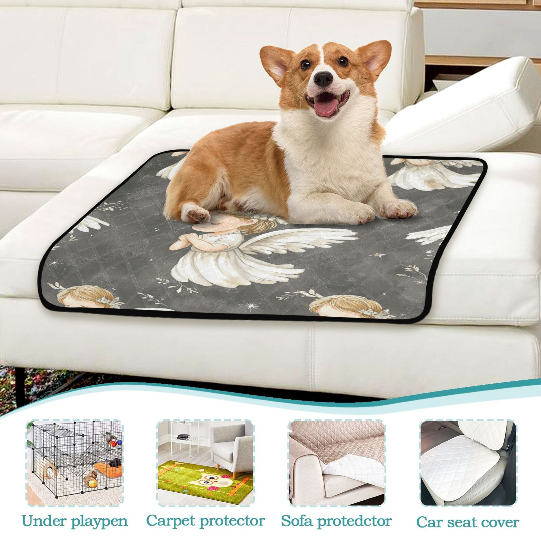 Qxltty Little Angels with White Wings Pattern Cat litter Pads Pet Set of 3 Diaper Mats Center Anti-leakage Layer Absorbent Soft and Comfortable