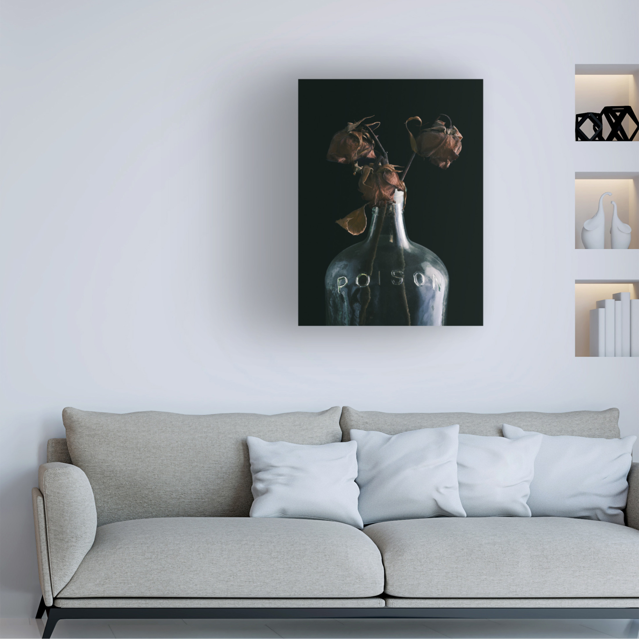 Canvas Wall Art - Tom Quartermaine 'Poison Bottle and Dead Flowers' Wall Art for Living Room, Bedroom, or Office Décor by Trademark Fine Art - 35 x 47 Inches