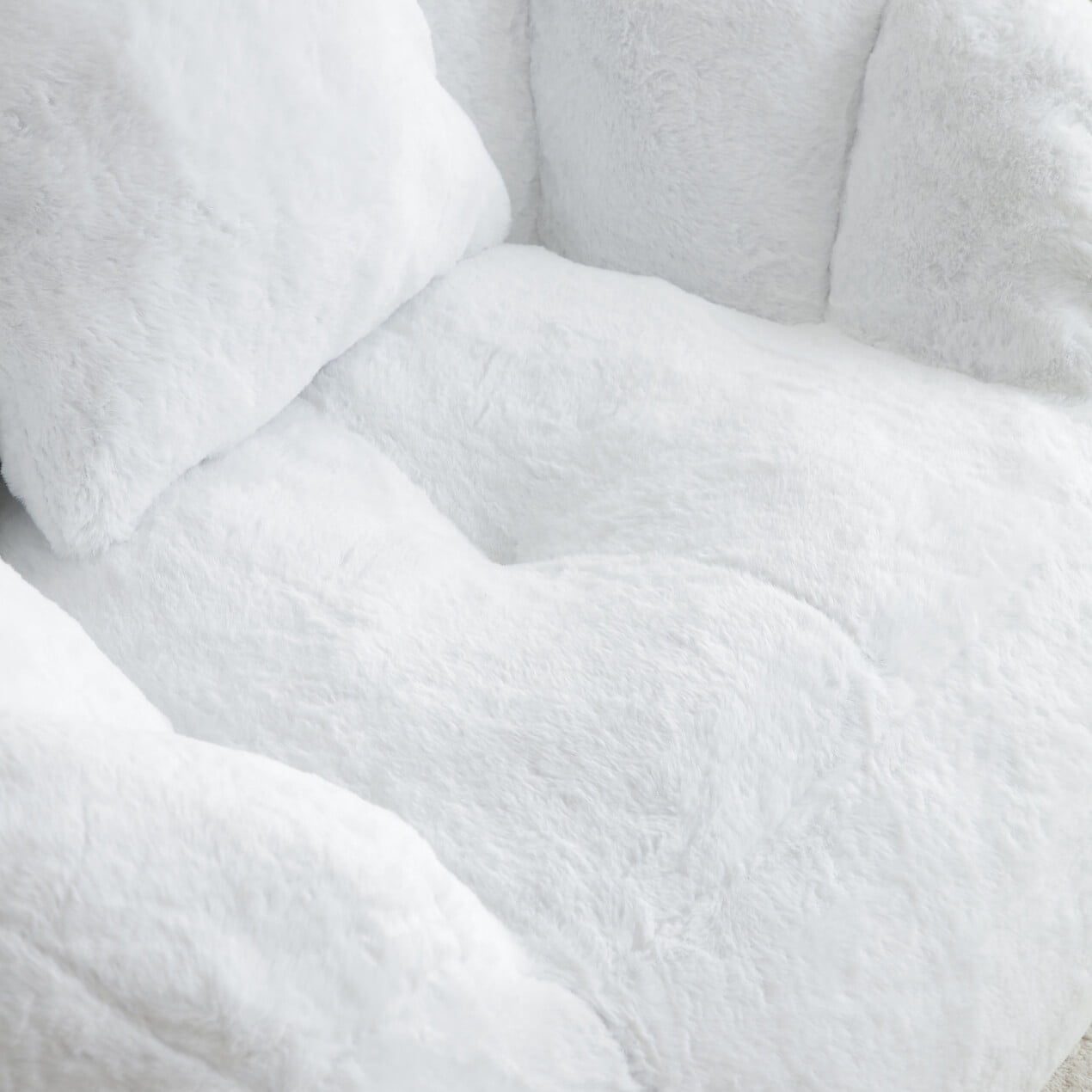 Oversized Bean Bag Chair for Adults, Chaise Lounge Chair Indoor with Ottoman and Pillow, Faux Fur Accent Chair for Bedroom, Living Room, Apartment, White