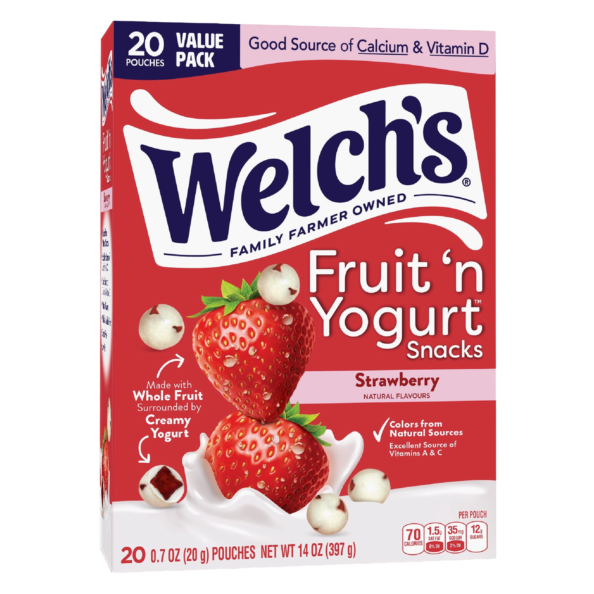 Welch's Fruit 'N Yogurt Snacks, Strawberry, Soft Kids Snacks, 0.7 oz, 20 Count