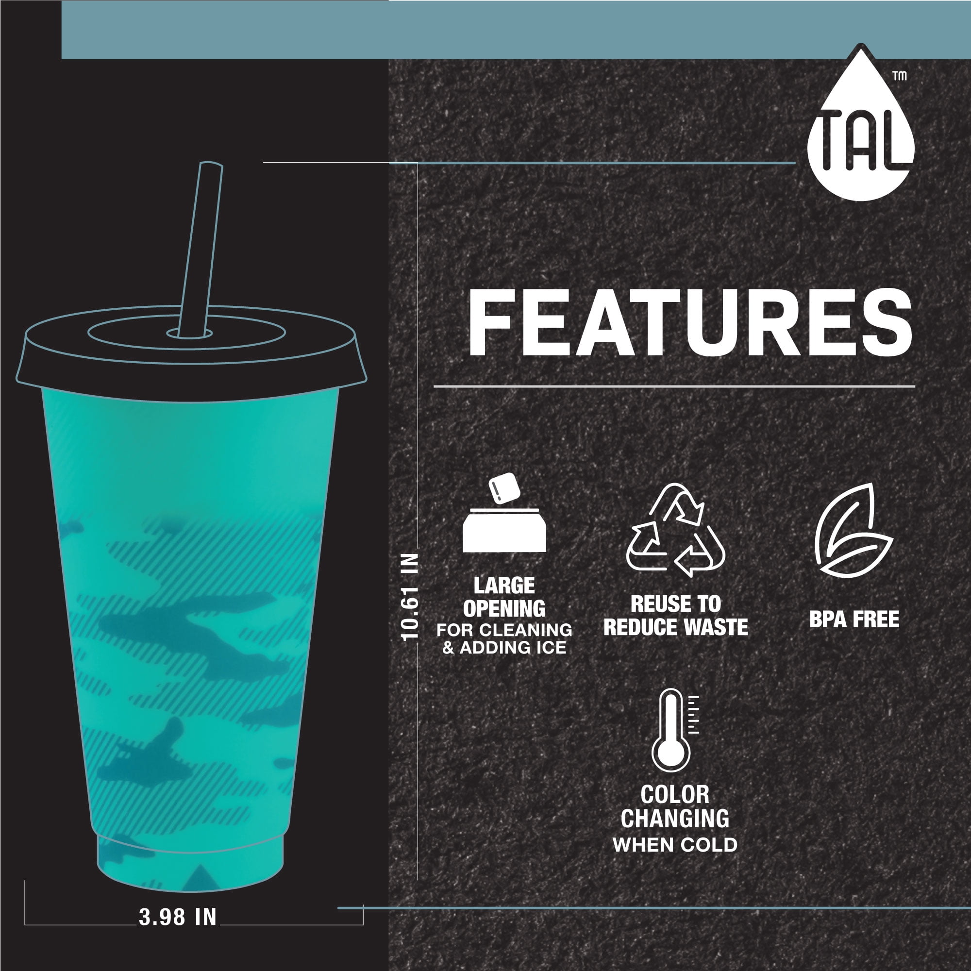 TAL Polypropylene Color Changing Cups 24 fl oz, Multi-Color, 8 Pack