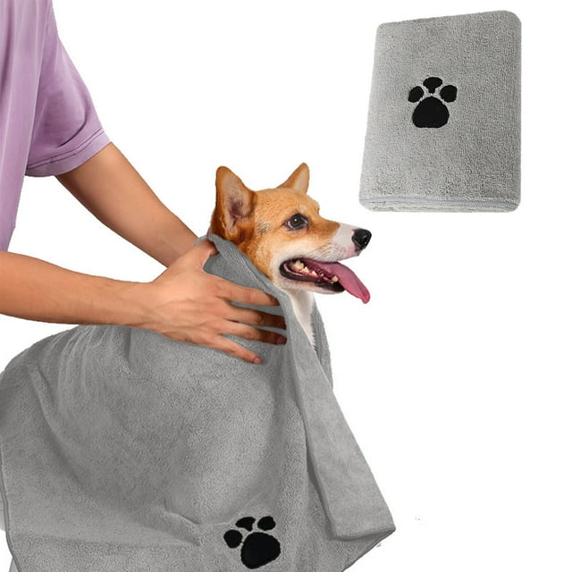 Meitianfacai Microfiber Pet Bath Towel Strong Absorbent Quick Drying Pet Grooming Pet Towel, Gray