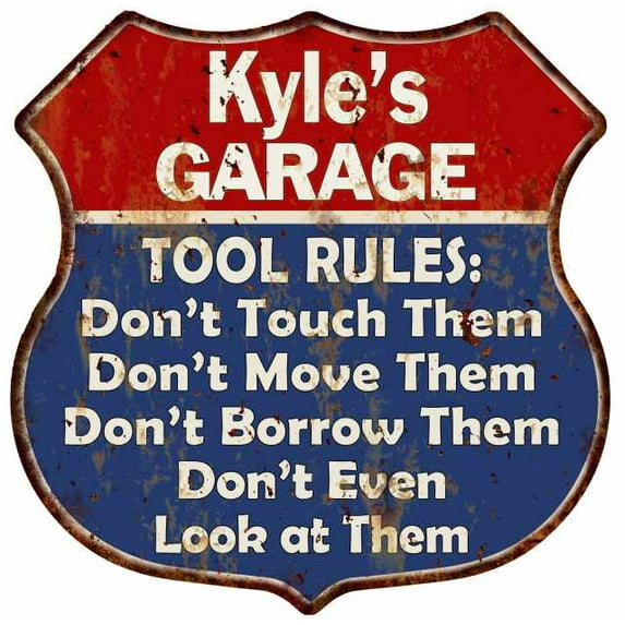 Kyle's Garage Man Cave Rules Sign Shield Metal Gift 211110001083