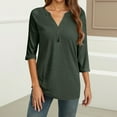 thumbnail image 4 of Hearthz 3/4 Sleeve Henley T Shirts for Women Cotton Solid color Women's Tops, Tees & Blouses Fall Button V-Neck Womens Blouses Dressy, 4 of 4