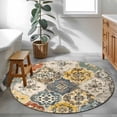 thumbnail image 4 of 3.3ft Round Rug, Vintage Boho Non-Skid Rubber Backing Large Area Rugs - Living Room Bedroom Home Office, Chic Farmhouse Neutral Morocco Geometric Indoor Floor Mat Carpets Washable Rug, 4 of 9