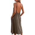 thumbnail image 7 of Maqroz Summer Dresses for Women Solid Color Adjustable Spaghetti Strap Cami Dress with Pockets Breathable Cotton Linen Sundresses Beach Vacation Travel Outdoor Outfits Coffee S, 7 of 7