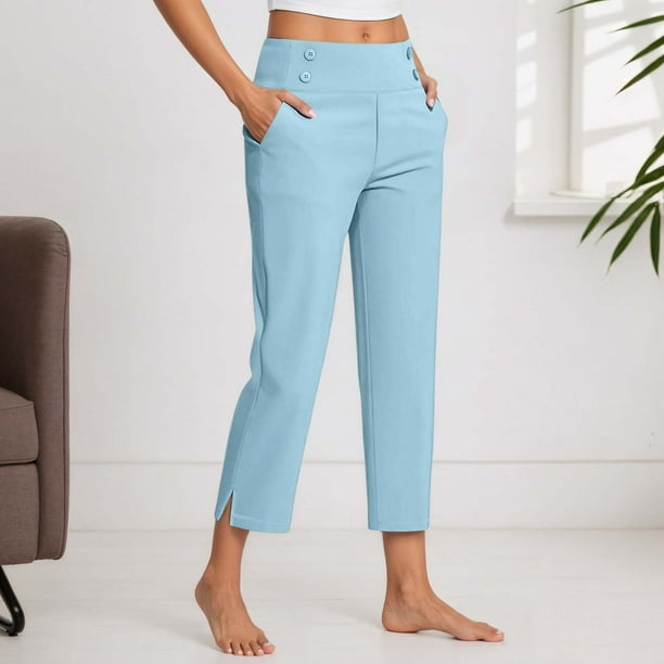 WILLBEST Pantalones Casuales para Mujer, con Bolsillos Inclinados, Pierna Ancha, Cómodos Pantalones Deportivos de Cintura Alta, Ropa Deportiva Versátil para Yoga con Bolsillos Grande
