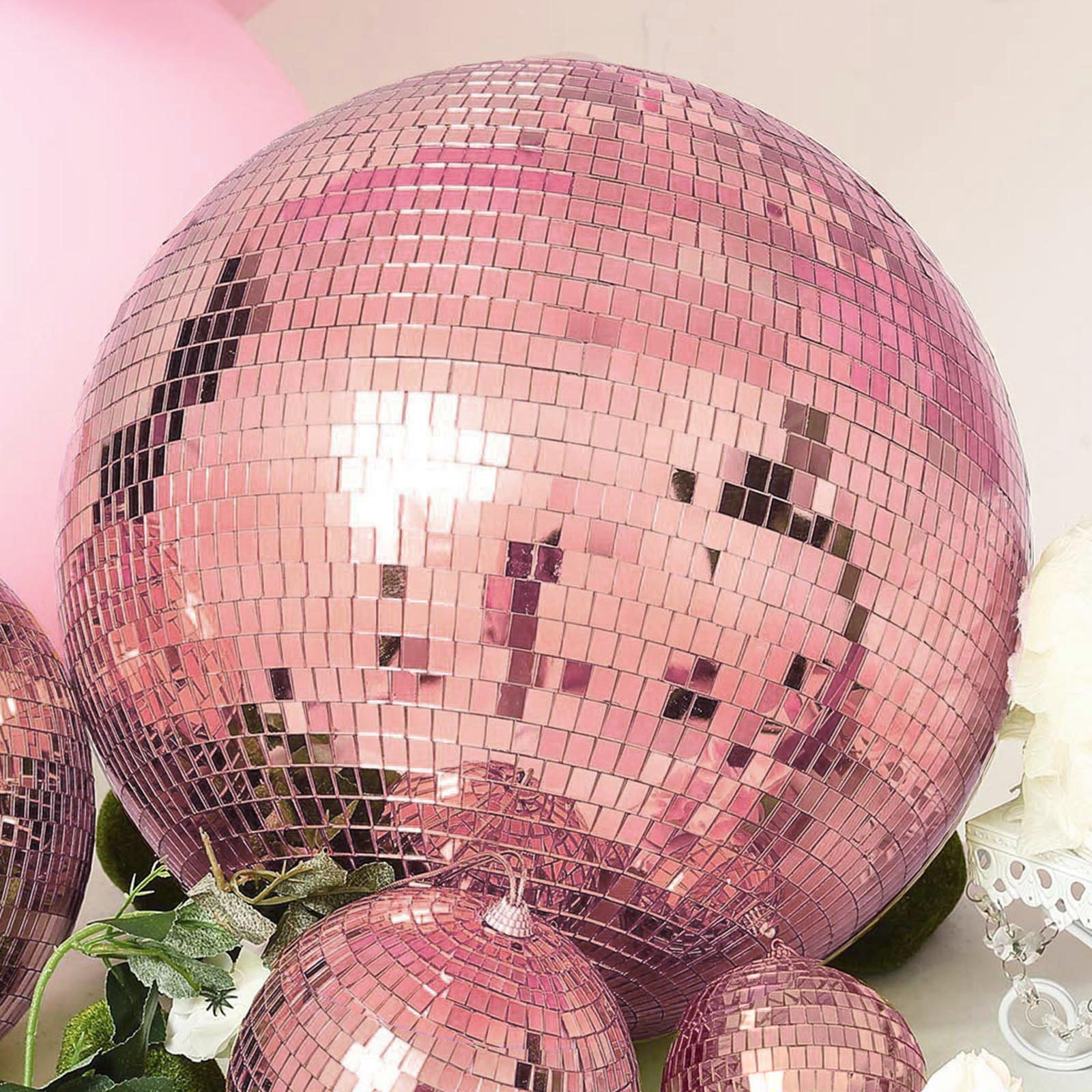 Efavormart 4 Pcs 4" Rose Gold Glass Mirror Disco Ball with Hanging