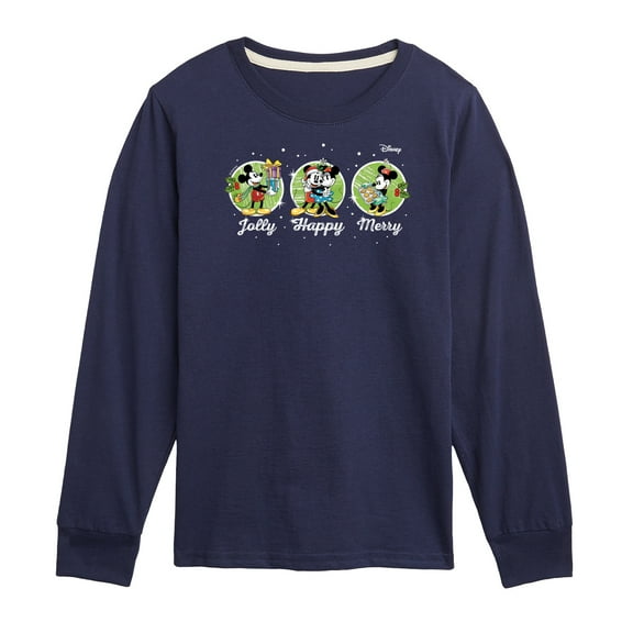 Disney - Mickey and Minnie Jolly Happy Merry Christmas - Toddler & Youth Long Sleeve Graphic T-Shirt