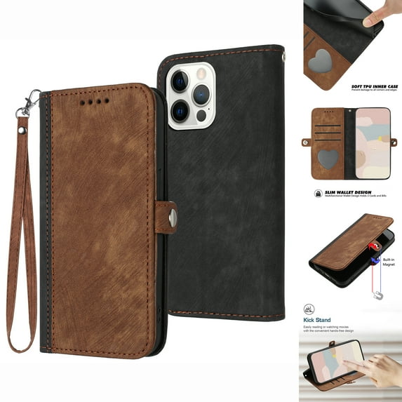 Nalacover Case for iPhone 13 Pro Max Wallet Case with Detachable Wrist Strap Handbag Luxury PU Leather Flip Case, Magnetic Soft TPU Shockproof Protective Cover with Kickstand Card Slots Case,Brown