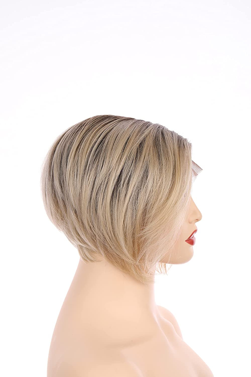 OneDor 8 Inch Angled Layers Lace Front Wig Relaxed Straight Bob Wig (Blonde Blended with Dark Roots-M6182R) …