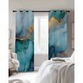 thumbnail image 2 of Blackout Curtains for Bedroom, Marble Teal Room Darkening Window Drapes for Living Room, Modern Ink Painting Abstract Golden Art Thermal Insulated Grommet Curtains, 52x90 inch, 2 Panels, 2 of 9