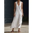thumbnail image 4 of Women'S Cotton Linen Jumpsuits Sleeveless Wide Legs Button Down Rompers with Pockets White S, 4 of 7