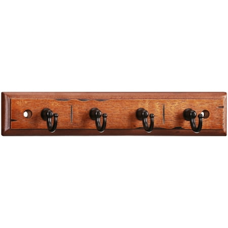 Mainstays Walnut Finish 8.75 inch Key Rail with 4 Satin Nickel Hooks for Keys, Mail, Leashes, 2 lbs Capacity, 1 Pack