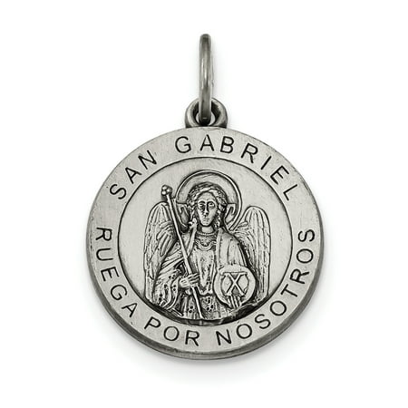 Sterling Silver Antiqued Satin - Sterling Silver Satin Antiqued Spanish St. Gabriel Medal Pendant QC9133