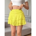 thumbnail image 4 of Womens Pleated Mini Skirt Lace High Waisted Ruffle Short Skirts Yellow M, 4 of 8