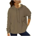 thumbnail image 2 of Women's Cowl Neck Hoodies, Casual Long Sleeve Loose Pullover Tops Drawstring Hooded Sweatshirt Khaki M, 2 of 6