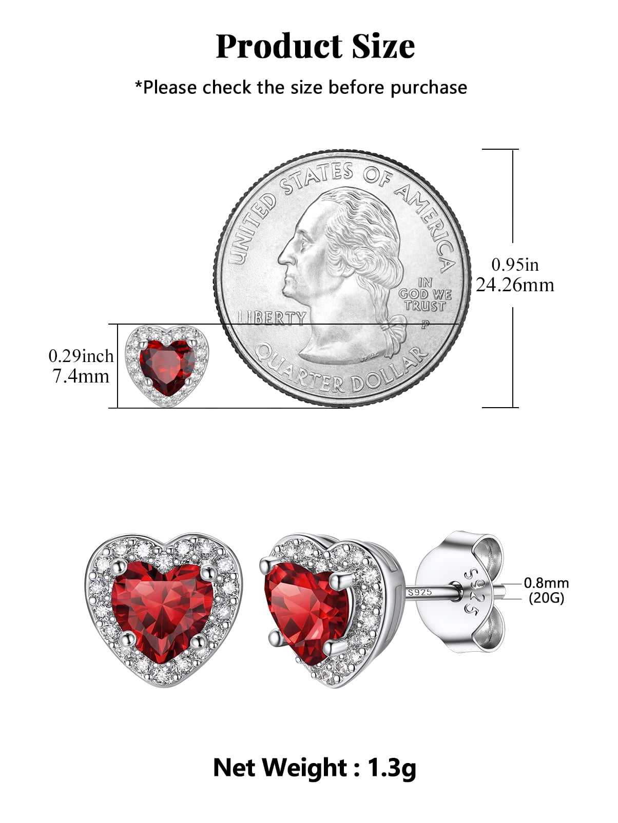 Silvora 925 Sterling Silver Heart Stud Earrings for Women January Birthstone Elegant Earring Birthday, Anniversary, Christmas Jewelry Gift