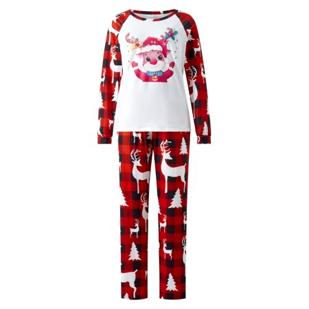 

Eyicmarn Christmas Family Matching Pajamas Set Long Sleeve Cartoon Elk Tops with Plaid Pants