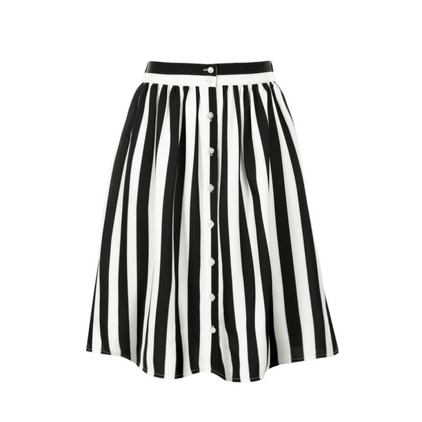 Falda Midi Allegra K A Rayas Botones Blanco Negro Talla M