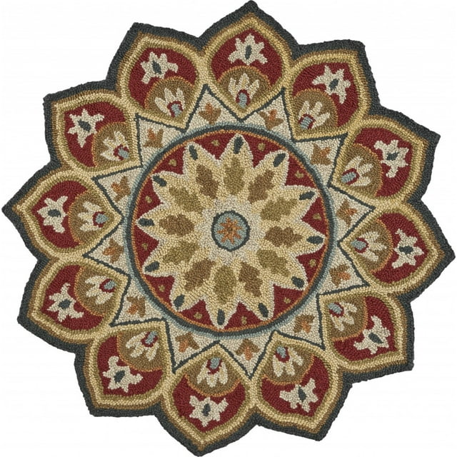 homeroots home decor 396161 6’ Round Red Decorative Petaled Edge Area Rug