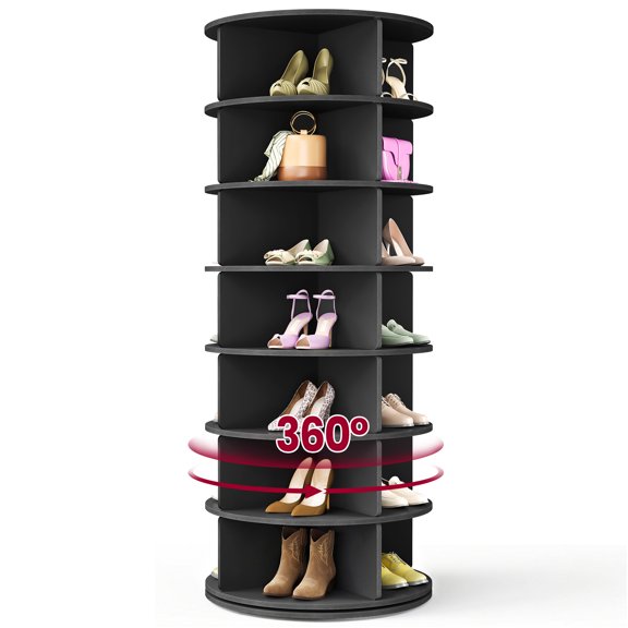 VASAGLE 7-Tier Rotating Shoe Rack Tower, 360 Degree Spinning, Black