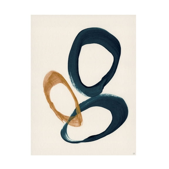 Canvas Wall Art - Line and Brush 'Blue 2 Gold 1 Circles 4' Wall Art for Living Room, Bedroom, or Office Décor by Trademark Fine Art - 14 x 19 Inches
