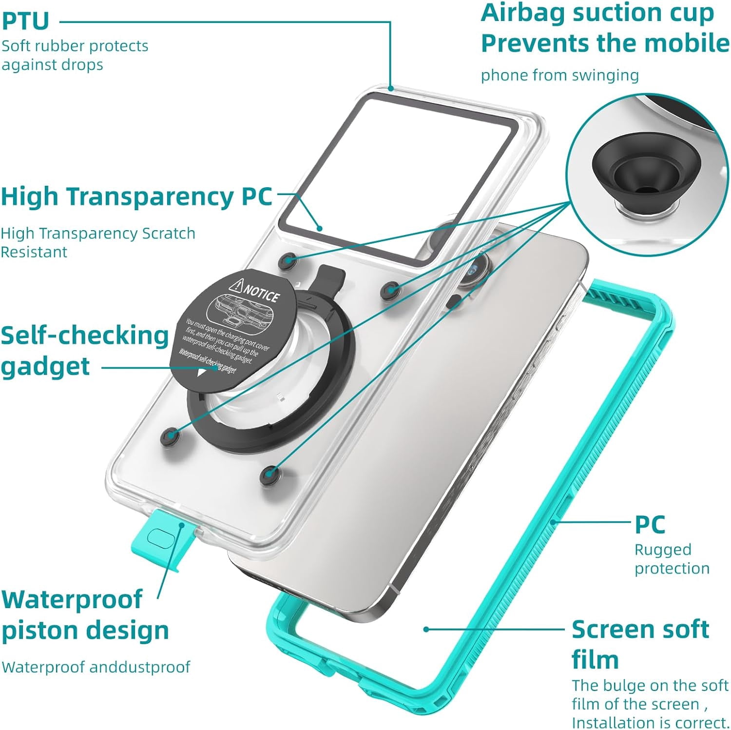 Waterproof Phone Case/Pouch,[15m/50ft] Photo&Video Self-Check Underwater Pouch Dry Bag Beach Travel Essentials Snorkeling Case for iPhone 15 14 13 11 12/Samsung S24/LG,Google/Xiaomi/Nokia/Motorola