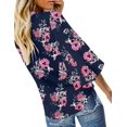 thumbnail image 3 of Blusas con cuello en V y volantes, mangas 3/4, nudo anudado, camisas con botones para mujer, 3 of 3