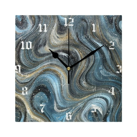 Square Wall Clock Silent Non-Ticking Battery Operated Retro 7.78 Clock for Bedroom Living Room Decor Swirling Metal and Marble Pattern