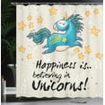 thumbnail image 4 of Ambesonne Unicorn Shower Curtain, Words Happiness, 69"Wx84"L, Yellow Blue, 4 of 5