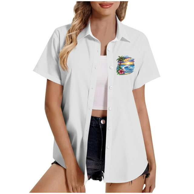Pantalones Cortos para Mujeres Sexy, Casual Estampado Cómodo Manga Corta Botón Top Blusa para el Verano Y Diario