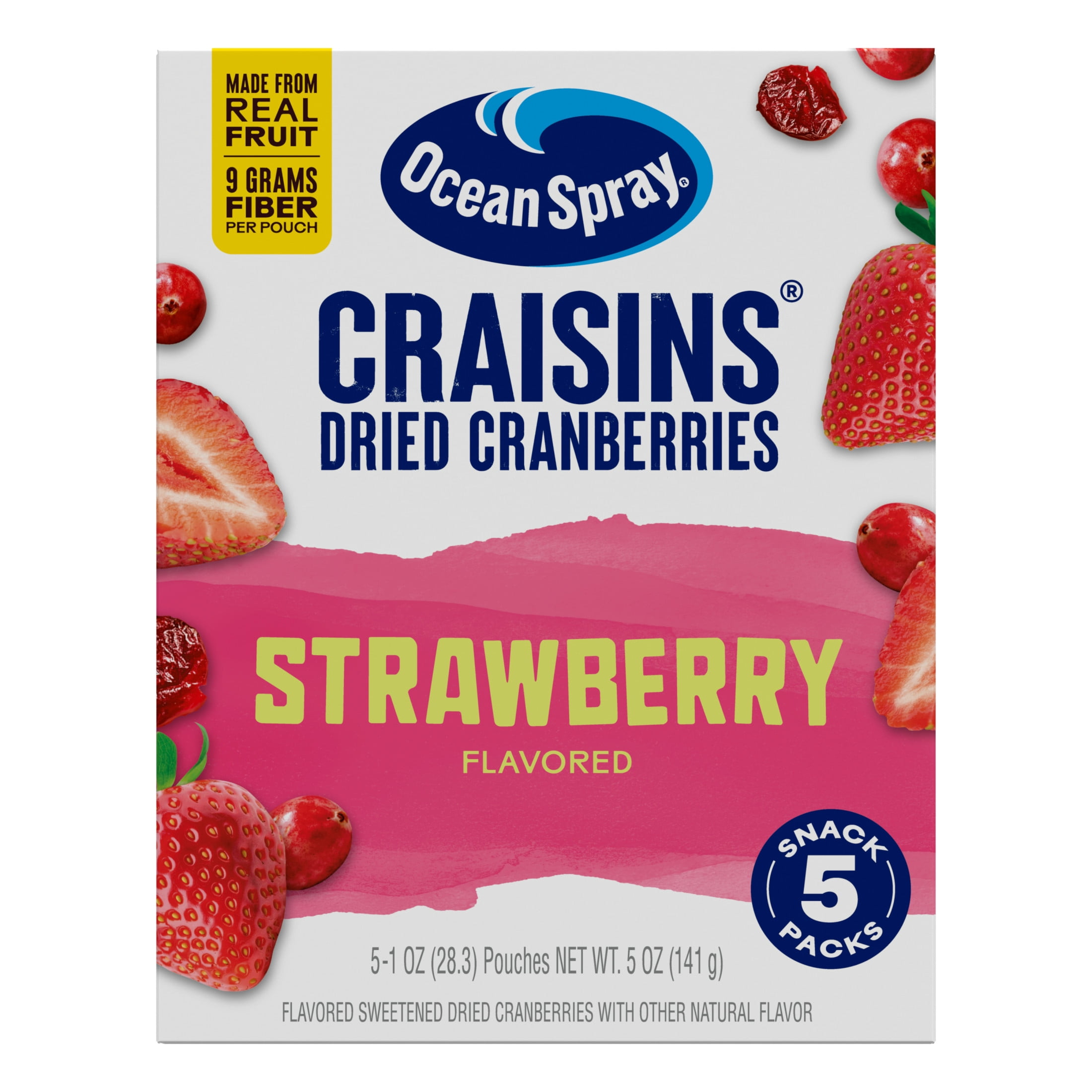 Ocean Spray® Strawberry Flavored Craisins® Dried Cranberries, 5‑Count Single‑Serve 1 oz Snack Packs