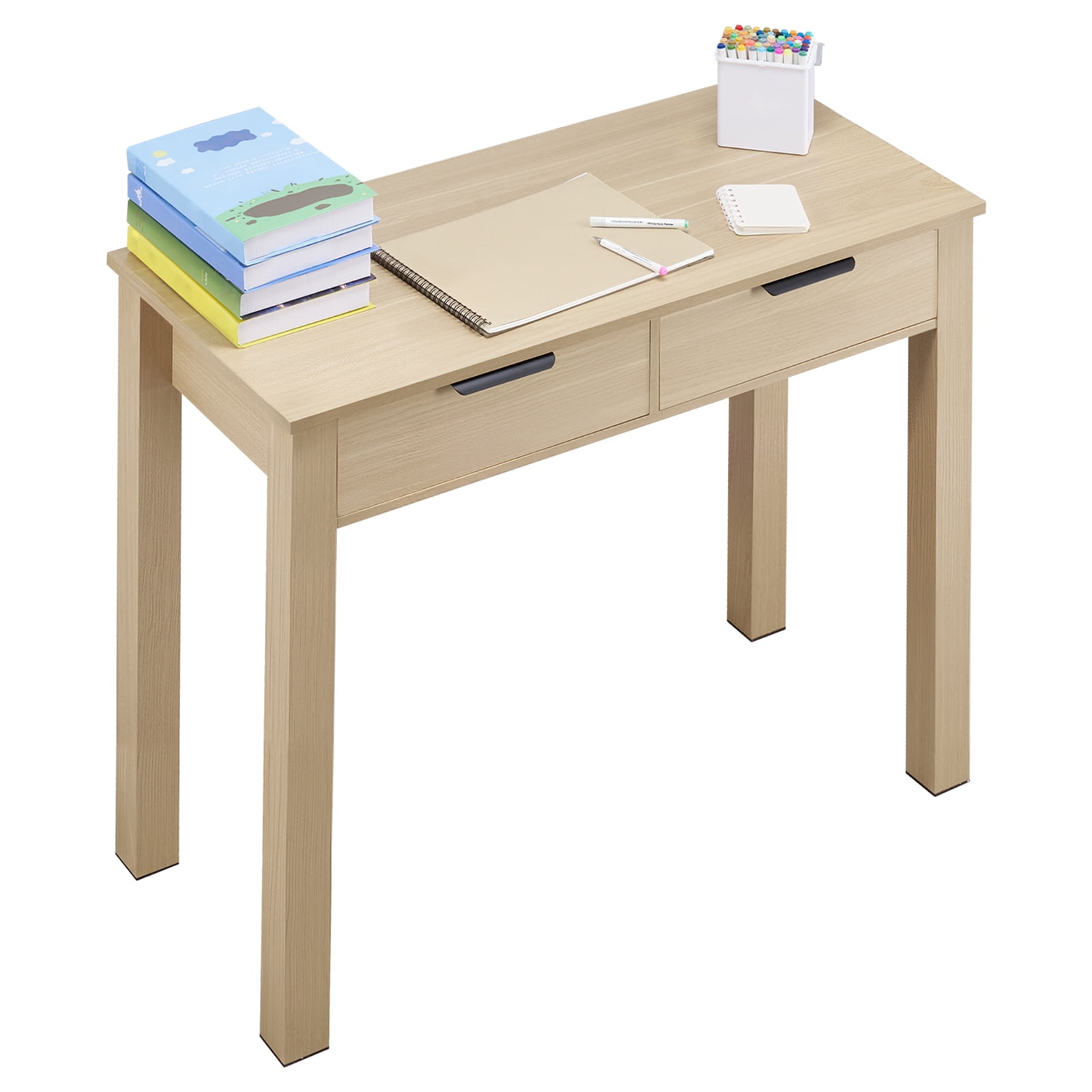 KFFKFF Study Desk with Storage, Kid's Desk Made of High Quality MDF Board, Small Desk with 2 Drawers for Studying, Reading, Painting, Contemporary Minimalist Style Desk