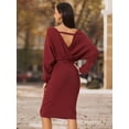 thumbnail image 5 of DARING DIVA Women's Deep V Neck Wrap Lantern Sleeve Belted Mini Sweater Dress L Red, 5 of 7