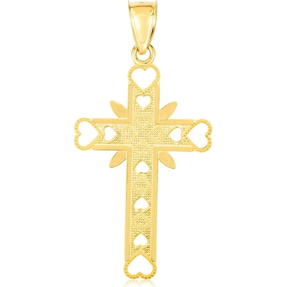 Floreo 10k Yellow Gold Heart Motif Theme Cross Religious Pendant
