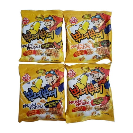 Ottogi Ppushu Ppushu Variety Pack - BBQ, Bulgogi, Grilled Chicken & Spicy Rice Cake Flavor 4