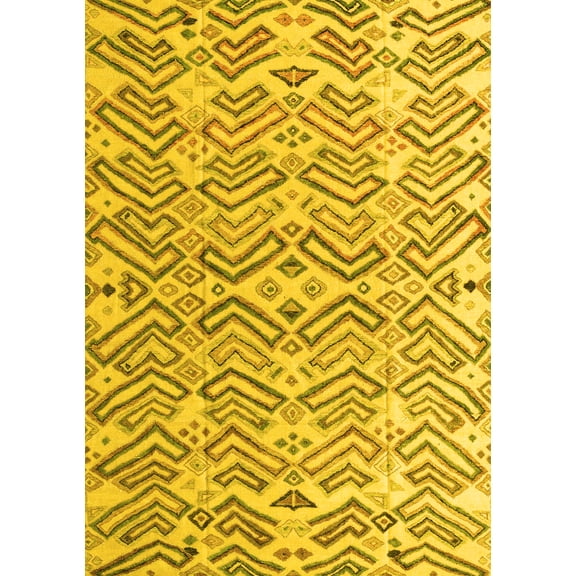 Ahgly Company Machine Washable Indoor Rectangle Abstract Yellow Modern Area Rugs, 5' x 7'