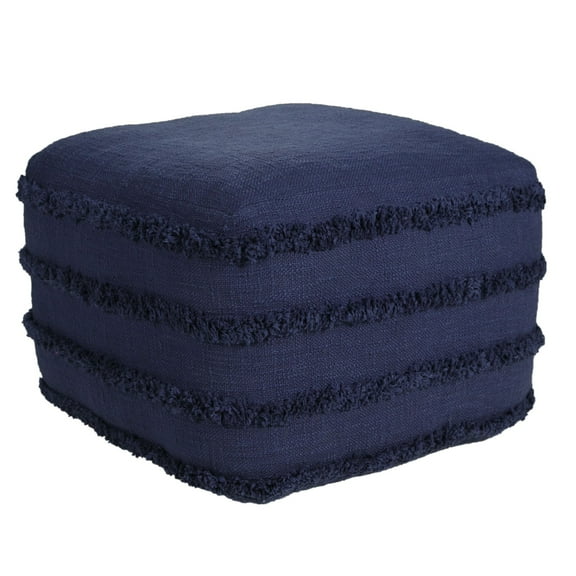 Laddha Home Designs 18" Navy Solid Texture and Striped Square Pouf Ottoman