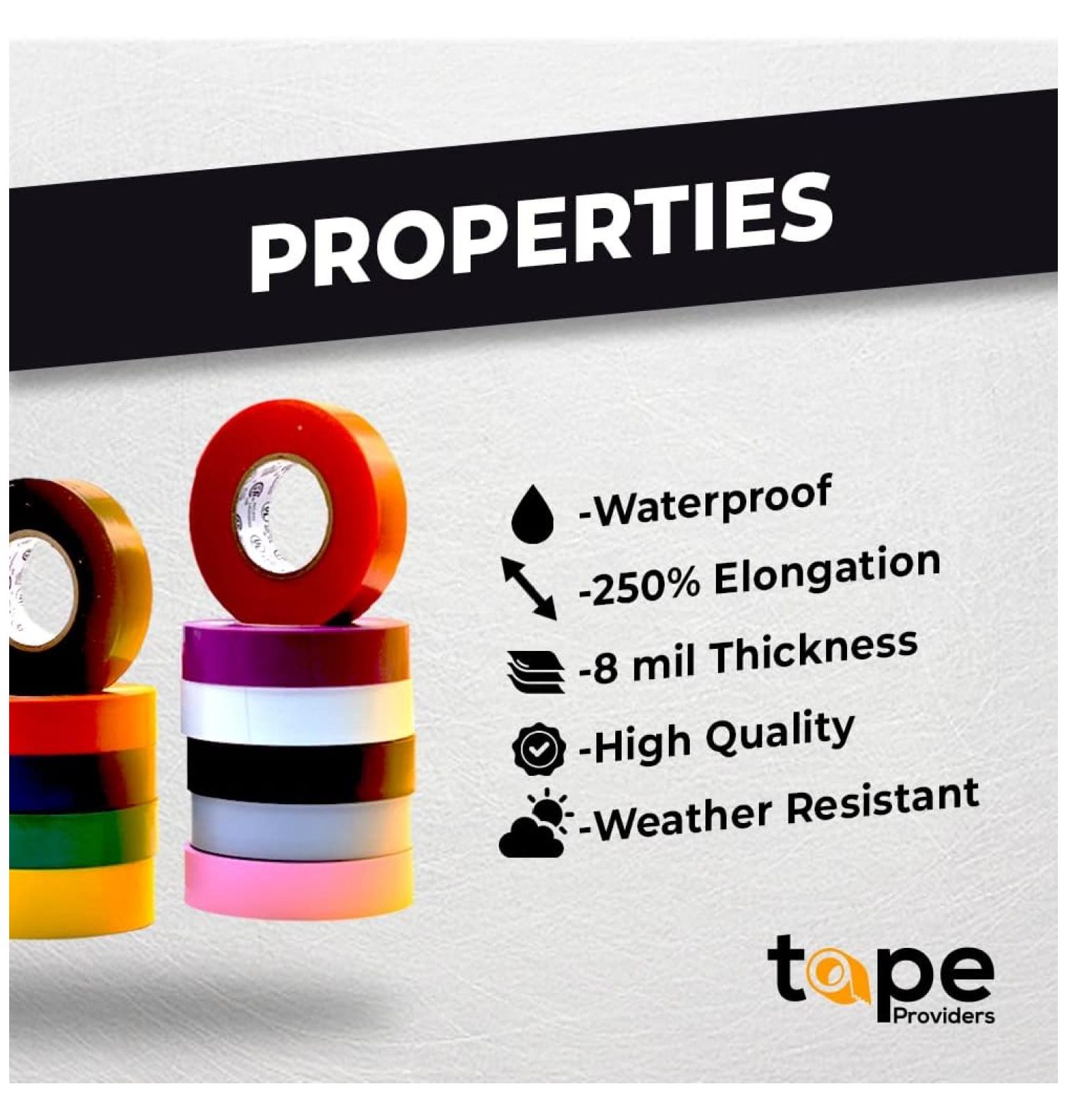 WOD ETC766 Professional Grade General Purpose White Electrical Tape UL/CSA Listed . Vinyl Rubber Adhesive Electrical Tape: 3 inch X 66 ft - Use at No More Than 600V & 176F (Pack of 10)