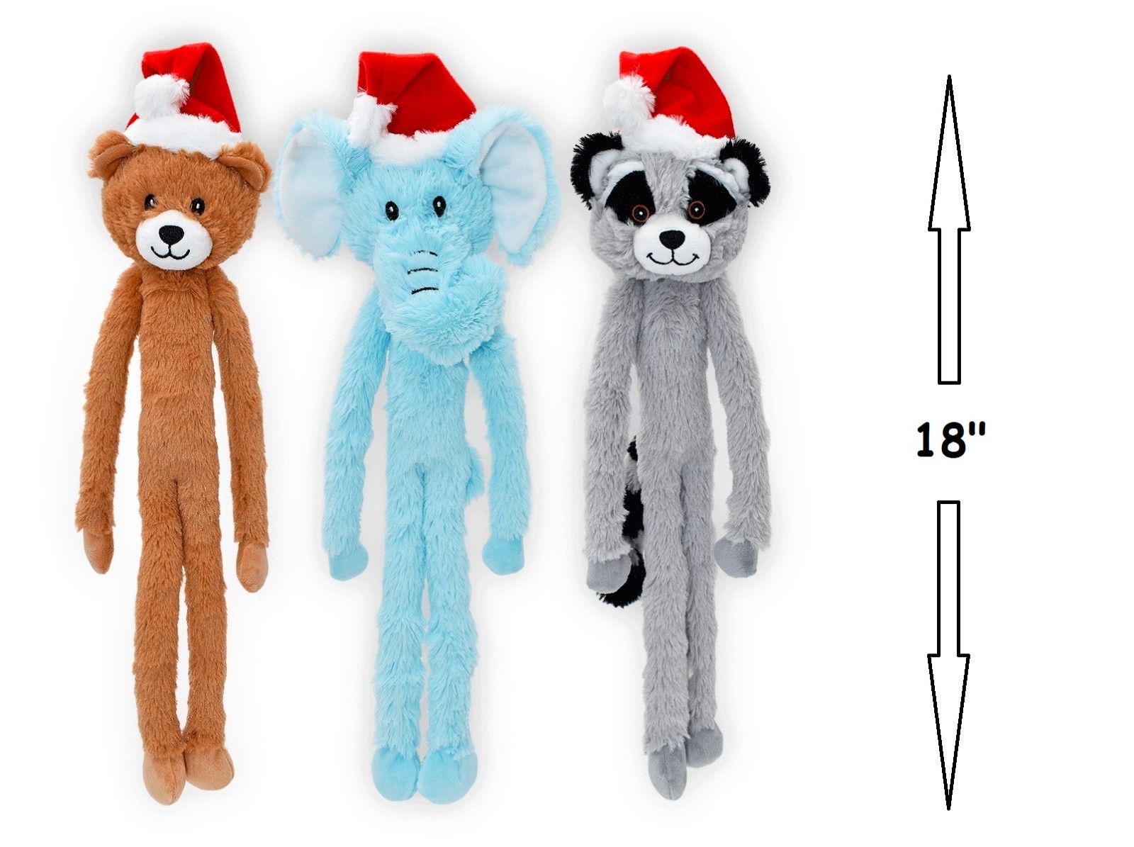 Long Dog Toys Super Cute 18 Inch Swinging Interactive Santa Hat Holiday Animals (Brown Bear)