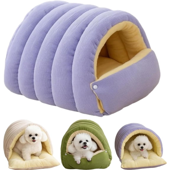 fqmyyxgs Winter Cave, Warmth Cozy Comfort Plush Pet Cave, Cute Cozy Safe Hideaway Cat Bed with Removable Cushion Non Slip Bottom for Cold Weather Sleep