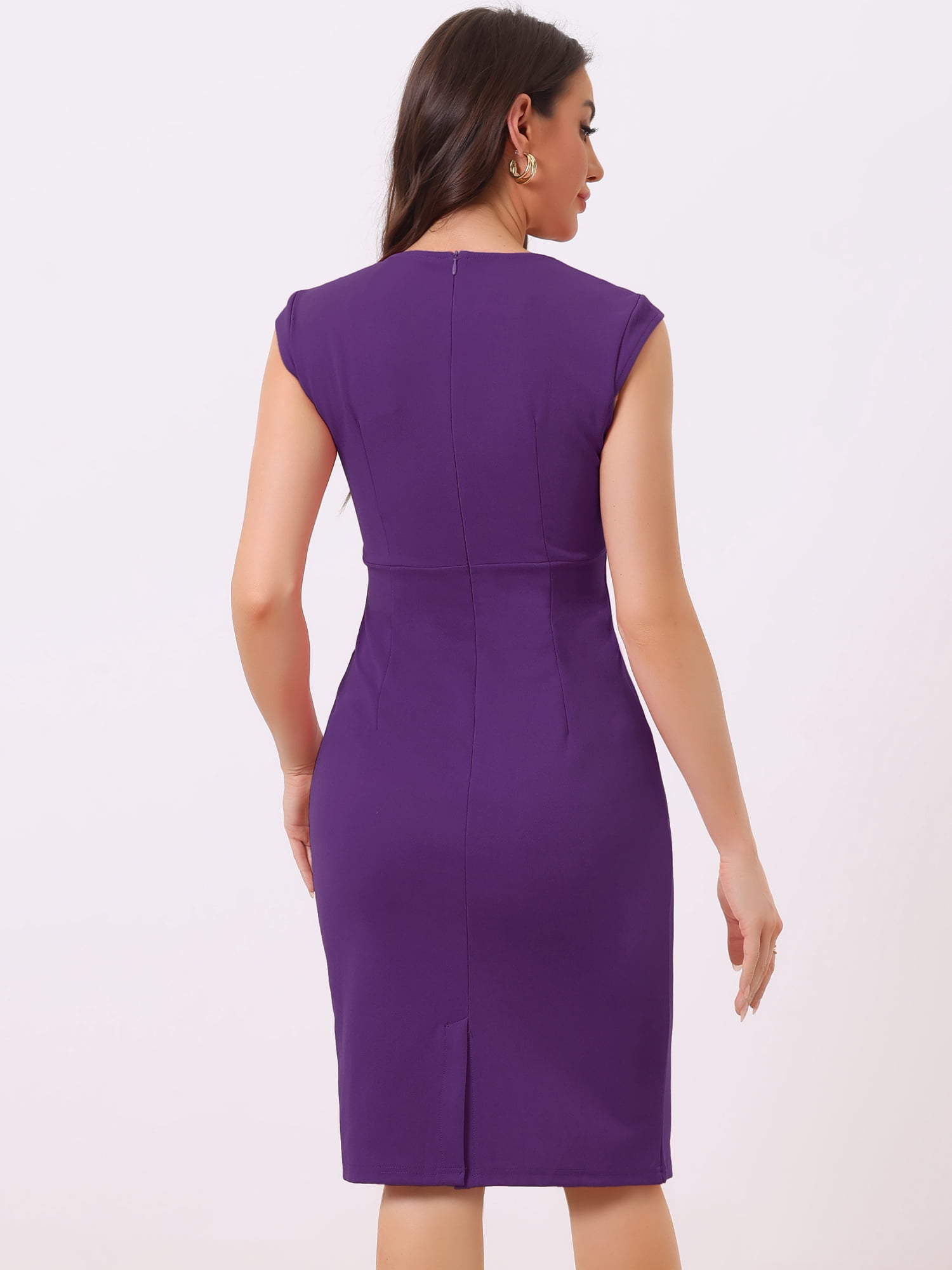 DARING DIVA Women's Sheath Pencil Work Sleeveless Professional Dress XL Dark Purple