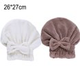 thumbnail image 2 of Paquete de 2 toallas para secar el cabello, gorro de toalla para el cabello con turbante absorbente, envoltura para la cabeza de secado rápido con nudo de lazo, 2 of 5