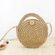 thumbnail image 3 of Bolsos cruzados para mujer Bolsos elegantes redondos tejidos con asa superior Bolso de paja para dama (Caqui), 3 of 7